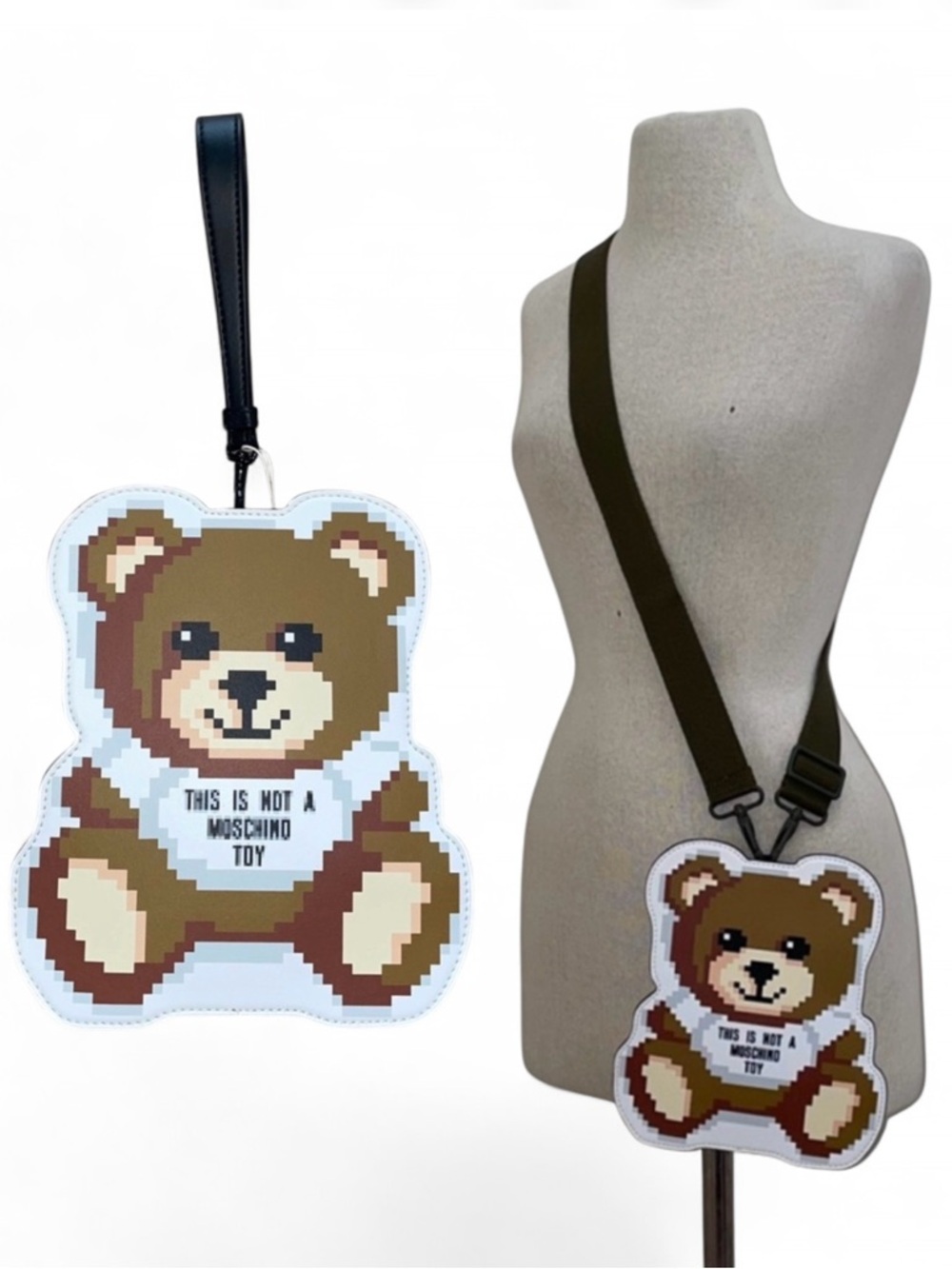 Moschino X The Sims NEW Pixel Teddy Bear Clutch Pouch Camp Avant Garde KidCore